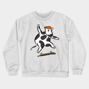 Cartoon cow doing a kickflip skating gnarly Crewneck Sweatshirt